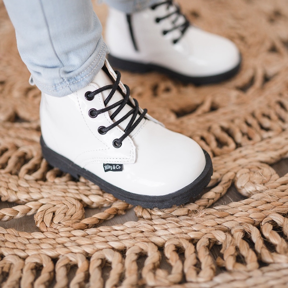 Combat Boots - White Patent - Riley & Co